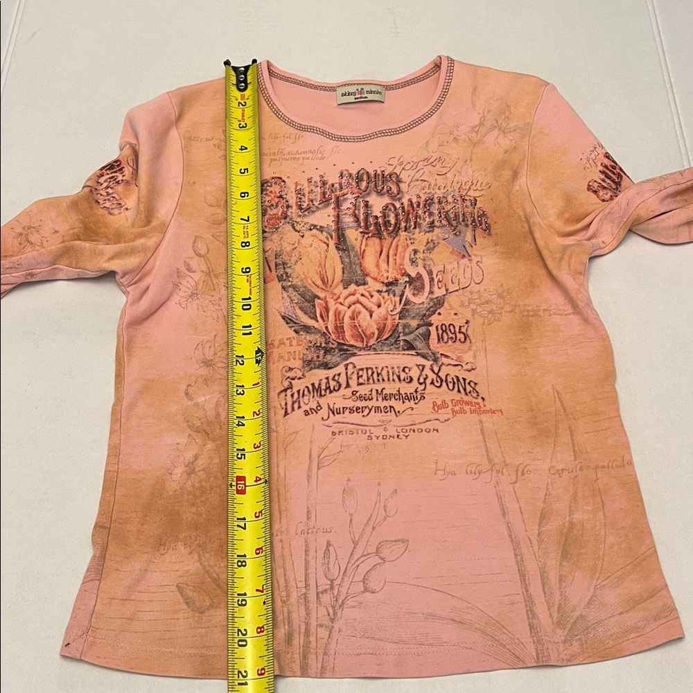 Y2K SKINNY MINNIE PINK RHINESTONE GOTH BOHO GRUNGE LONG SLEEVE TOP MEDIUM - Picture 12 of 16
